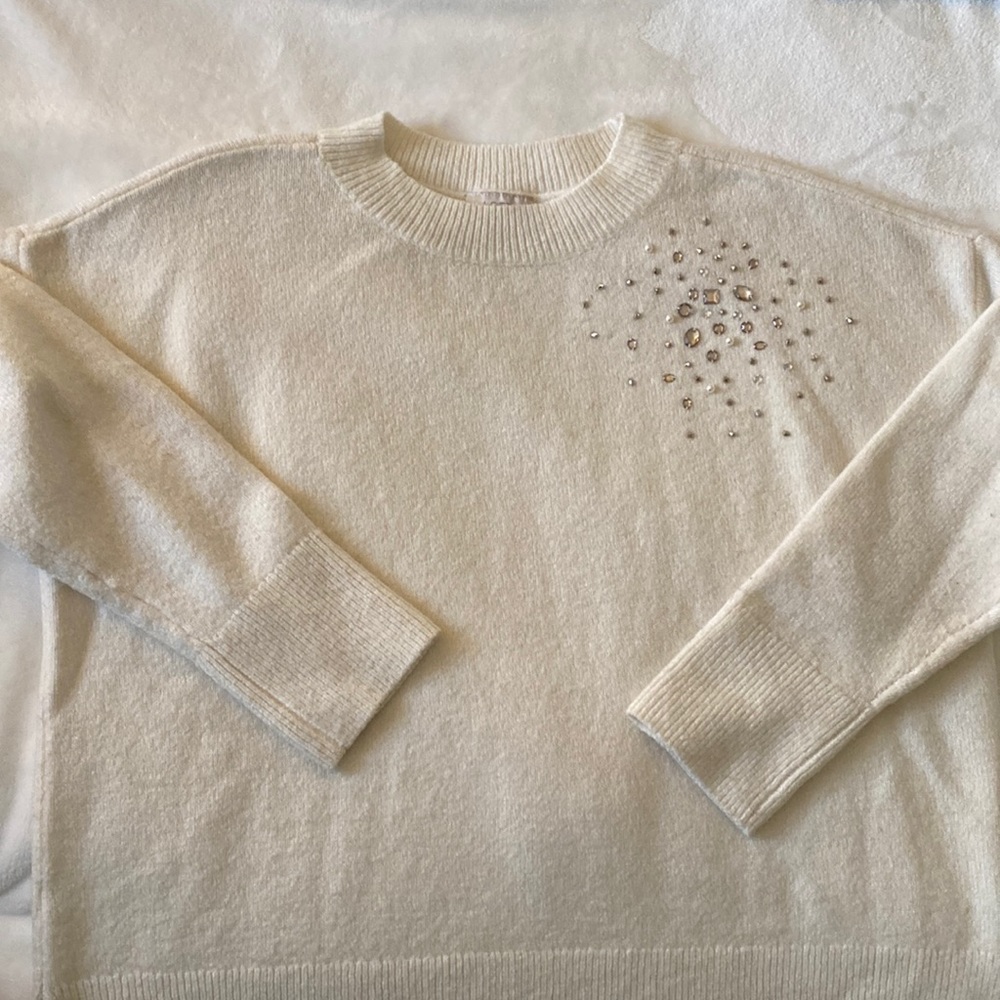 Loft cream sweater with rhinestone embellishment